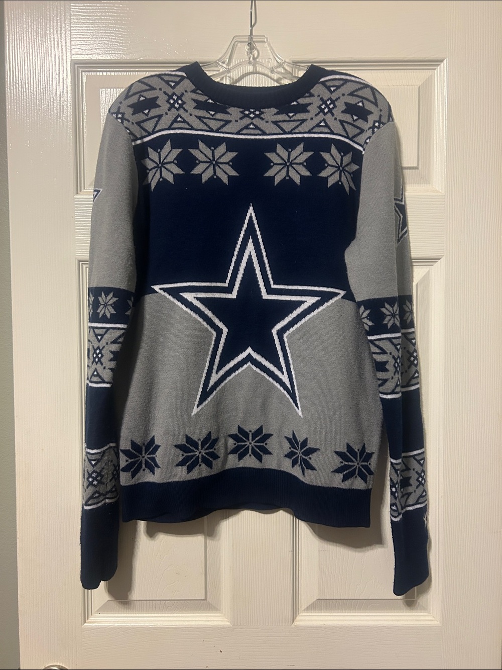 NFL Cowboys Navy and Gray Crewneck Holiday Sweater medium
